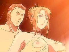 Anime threesome with naked big titted hottie