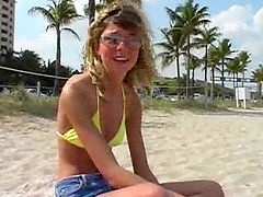 Blonde Beach Babe doesn't mind fucking this guy