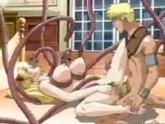 Hentai girl caught and monster tentacles threesome hard fucked