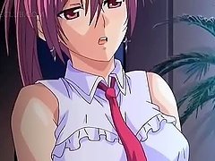 Adorable hentai babe blowing a huge loaded shaft