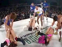 Salacious Asian girls get fucked by boxers on a ring