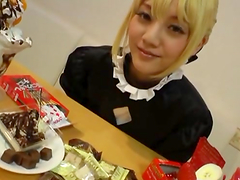 Japanese girl with dyed hard enjoys sucking some horny dude's prick