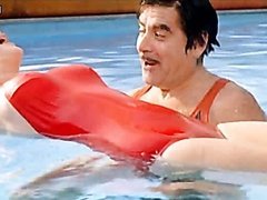 Beautiful Brunette Babe Edwige Fenech Wearing Tight Red Swimming Suit