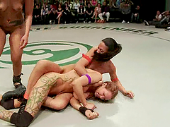 Nasty girls finger their sweaty pussies after a battle
