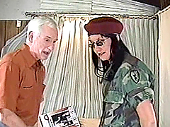 Mature brunette gets her snatch fucked from behind by an old guy