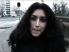 Horny Brunette Babe Sucks a Cock and Gets Fucked in Public